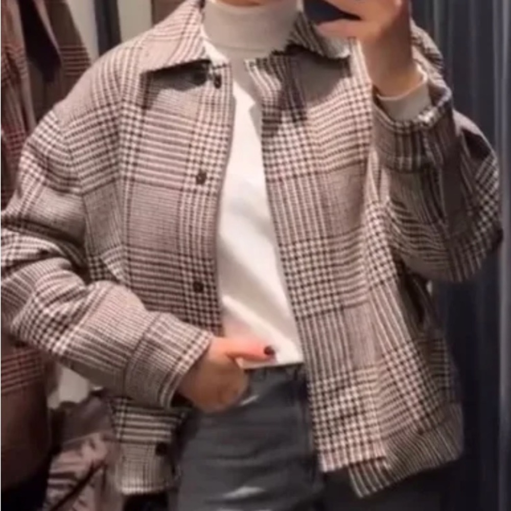 Checked Wool Blend Bomber Jacket